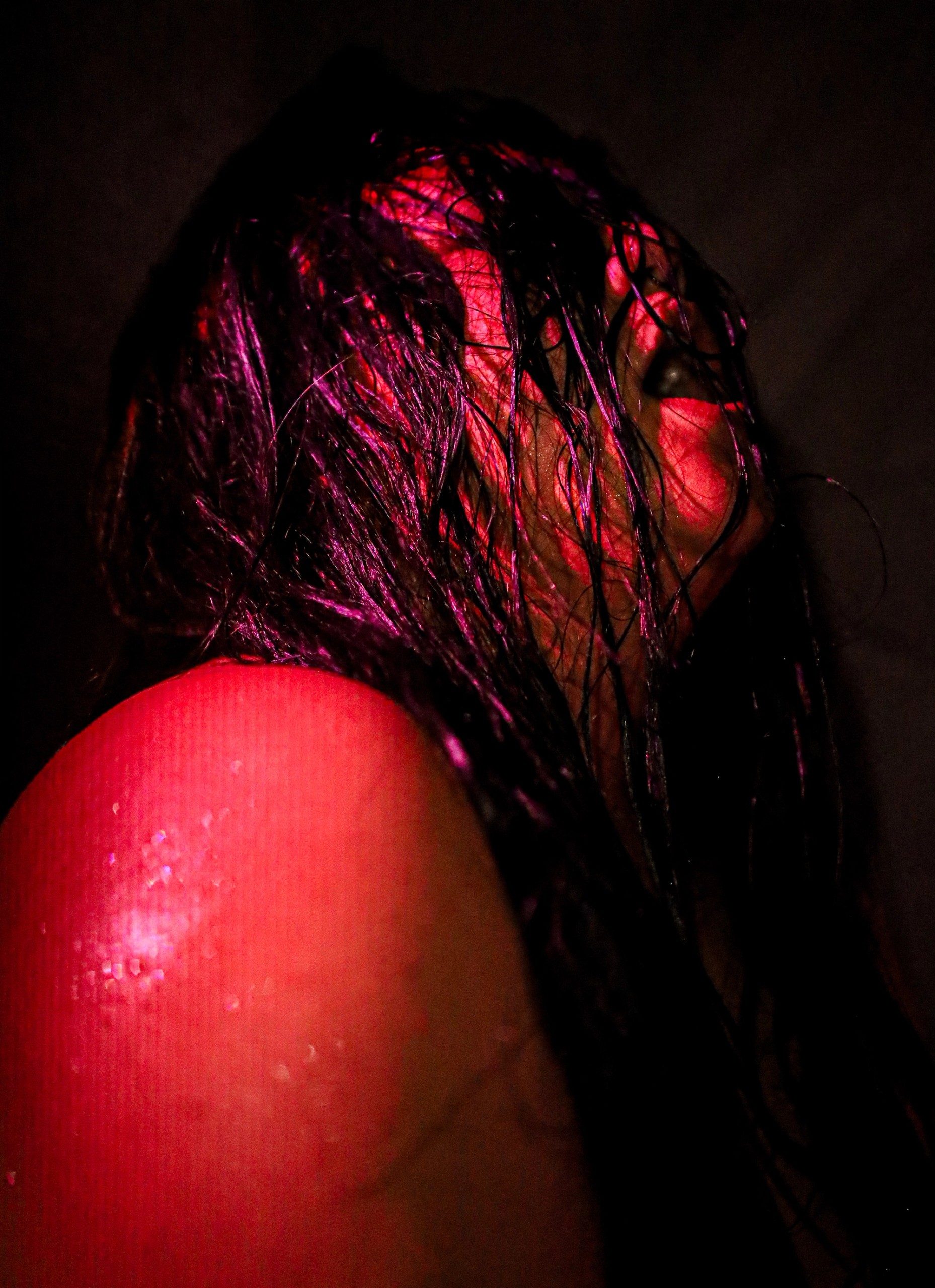 Wet hair, red skin